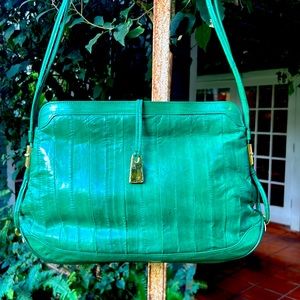 Genuine Eel skin green shoulder bag, made in Korea
